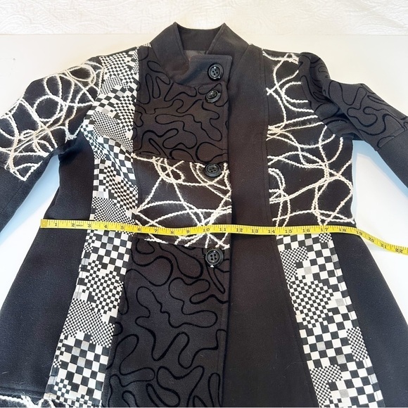 Multiples Embroidered Black White Band Collar Jacket Coat - Medium - Picture 9 of 13